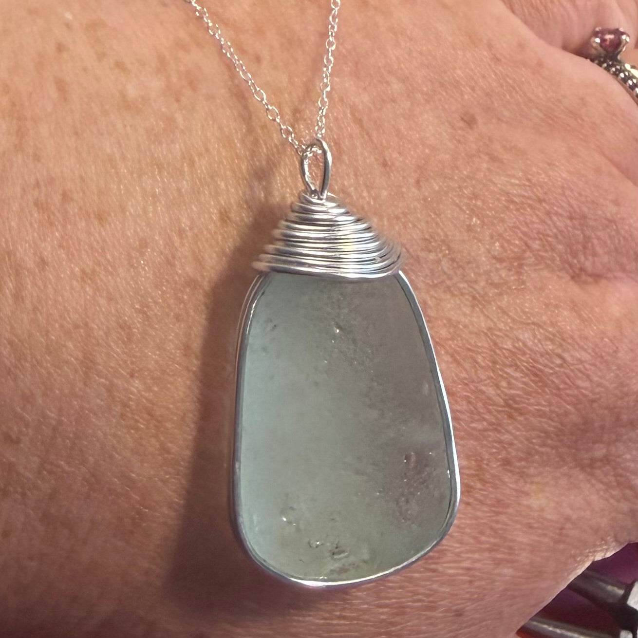 Large Pale Aqua Seaham Sea Glass Pendant