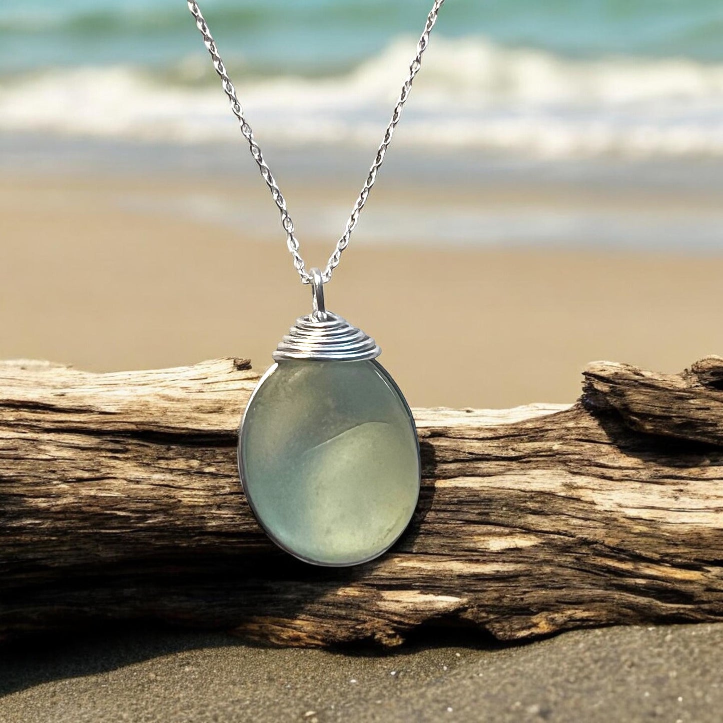 Pale Green Seaham Sea Glass Pendant