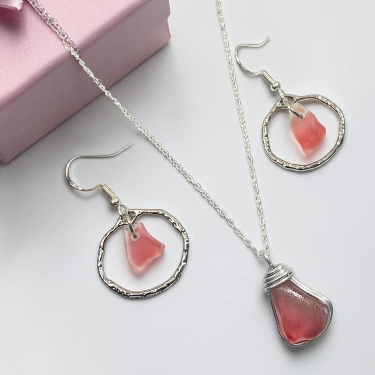 Rare Pink Canary Island Sea Glass Jewellery Set