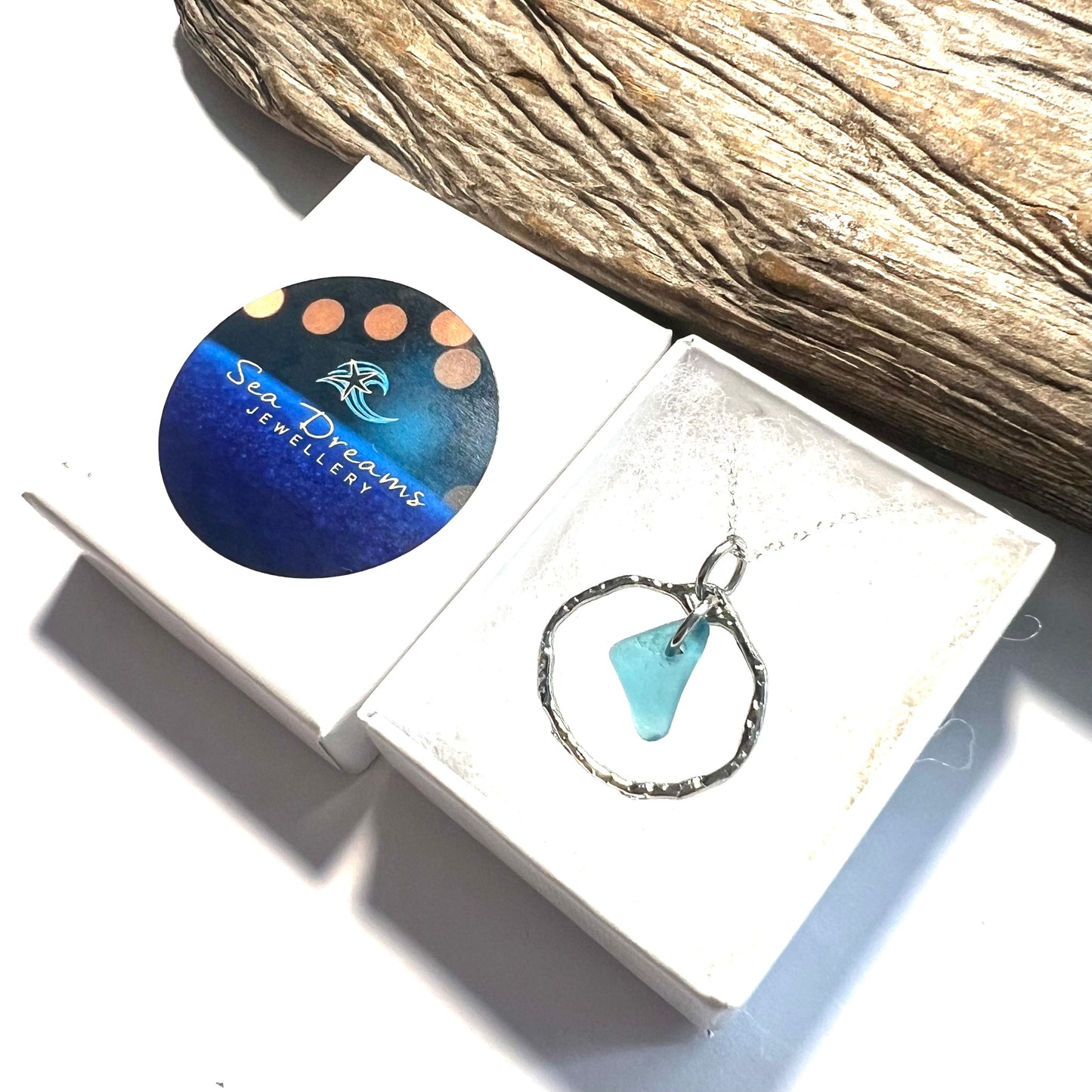 Seaham Sea Glass Bright Aqua Shade Frame Pendant