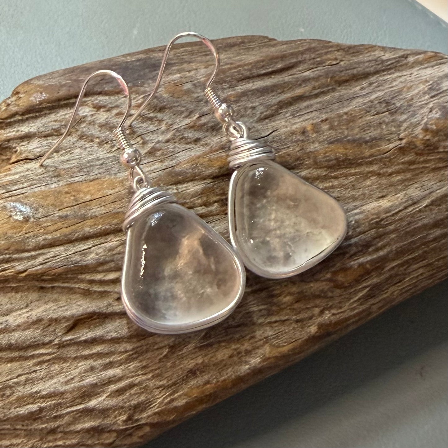 Large White Seaham Sea Glass Earrings
