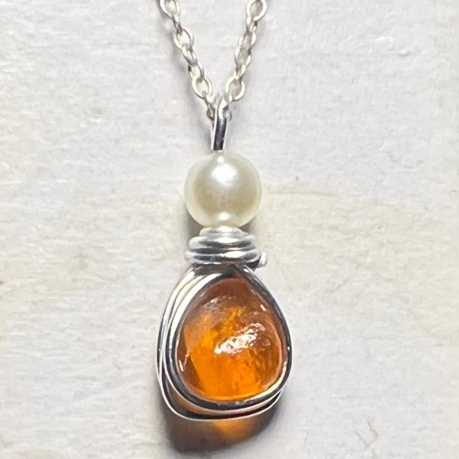 Very Rare Orange Small Seaham Sea Glass Multi Pendant