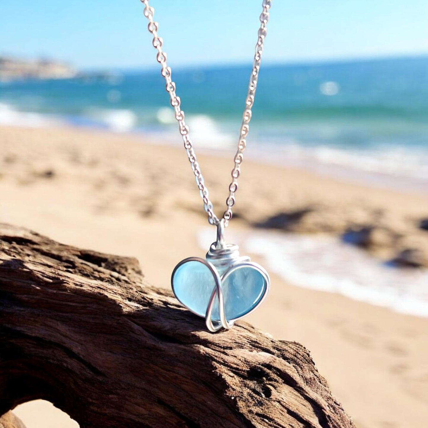 Bright Blue Heart Sea Glass Pendant