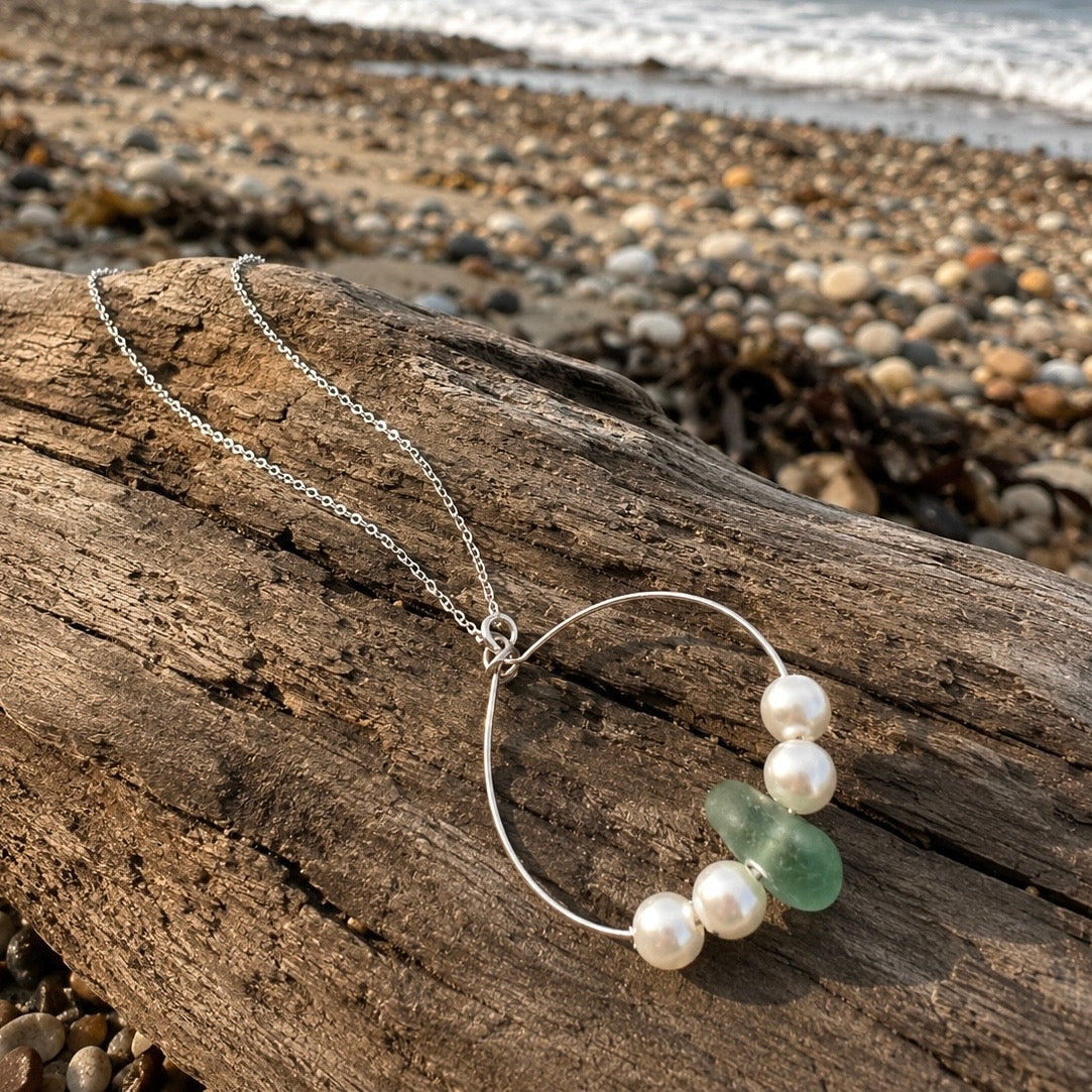 Large Aqua Seaham Sea Glass Frame Pendant