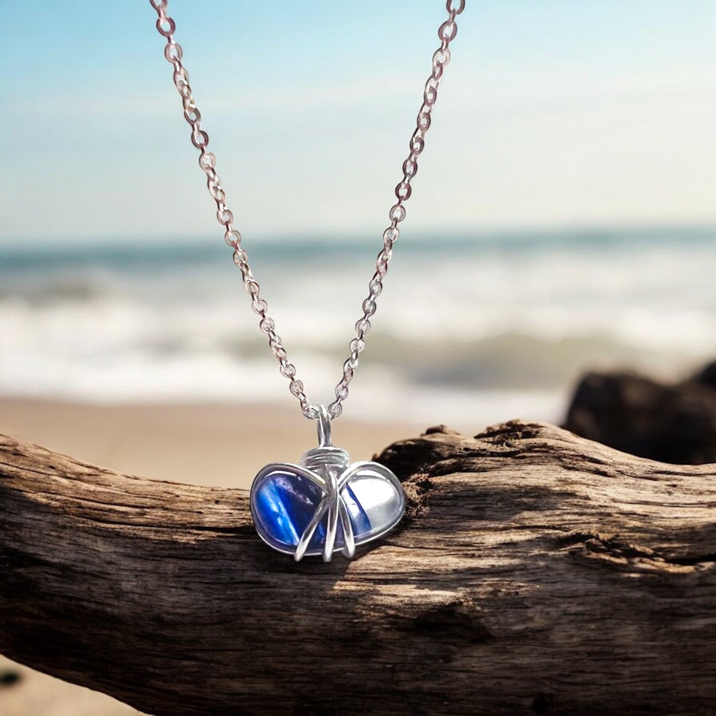 Blue and White Seaham Sea Glass Multi Pendant
