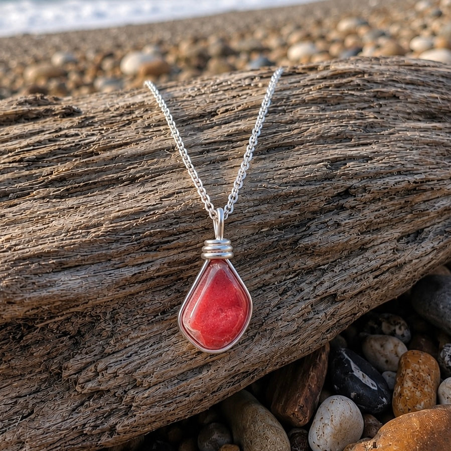 Coral Pink Seaham Sea Glass Multi Pendant