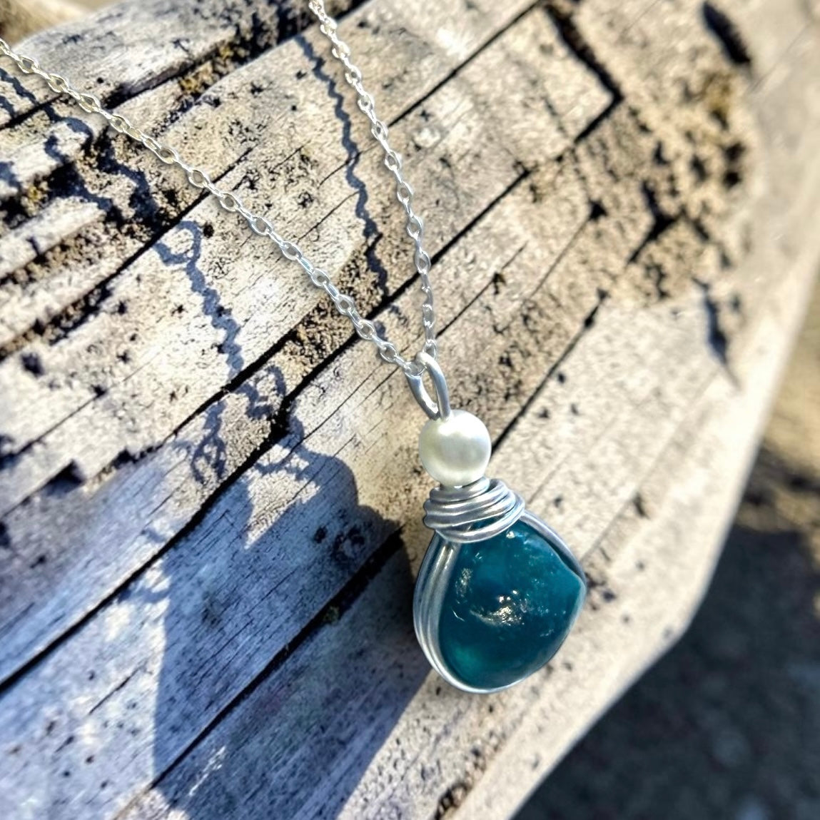 Deep Turquoise Seaham Sea Glass Pendant