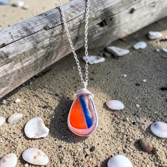 Very Rare Orange and Blue Seaham Sea Glass Multi Pendant