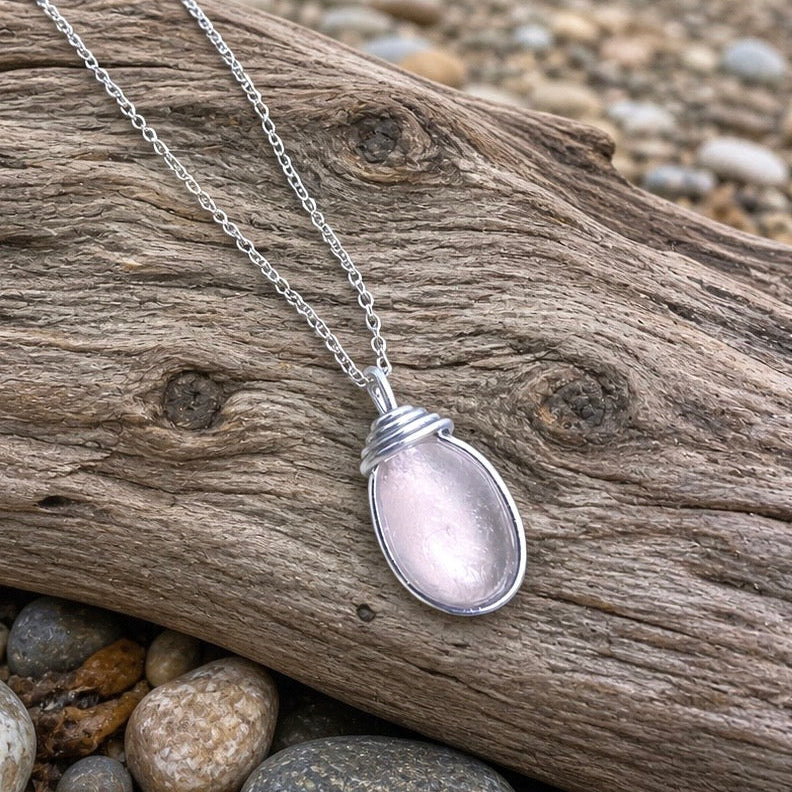 Rare Pale Pink Shade Sea Glass Pendant