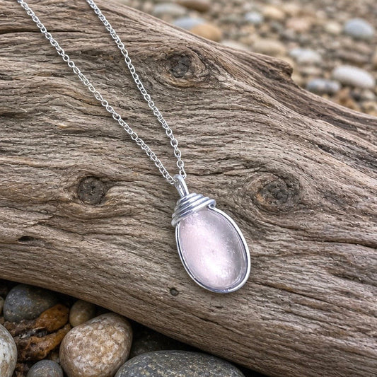 Rare Pale Pink Shade Sea Glass Pendant