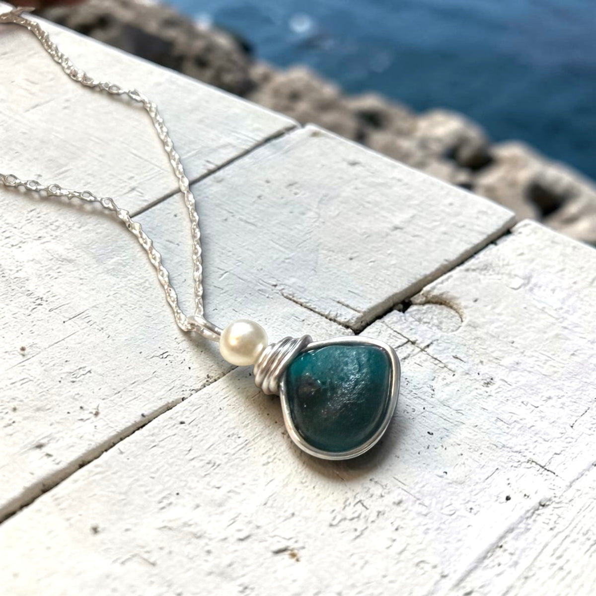 Deep Turquoise Seaham Sea Glass Pendant
