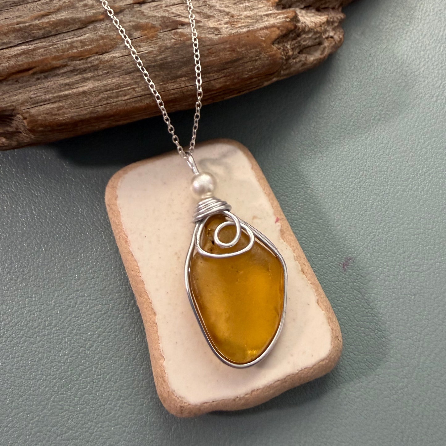 Large Rare Yellow Seaham Sea Glass Pendant