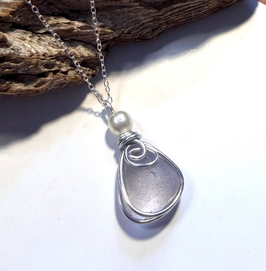 Rare Lilac Seaham Sea Glass Pendant
