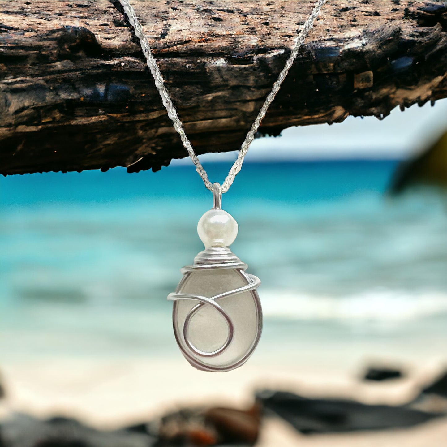 White Devon Sea Glass Pendant