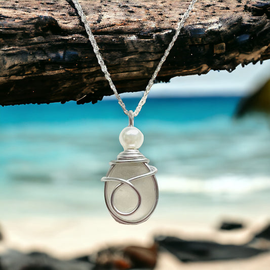 White Devon Sea Glass Pendant