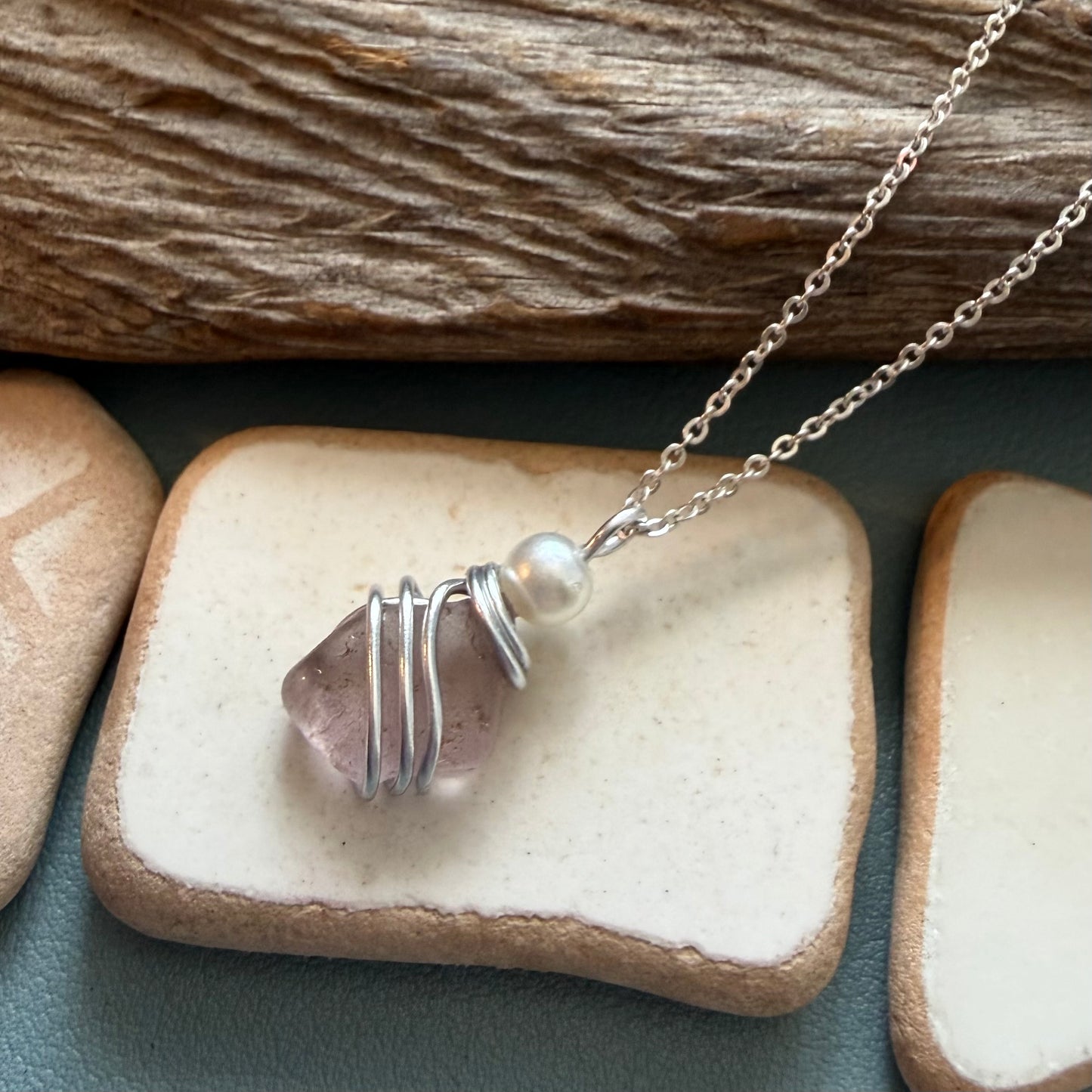 Dusky Pale Pink Seaham Sea Glass Pendant
