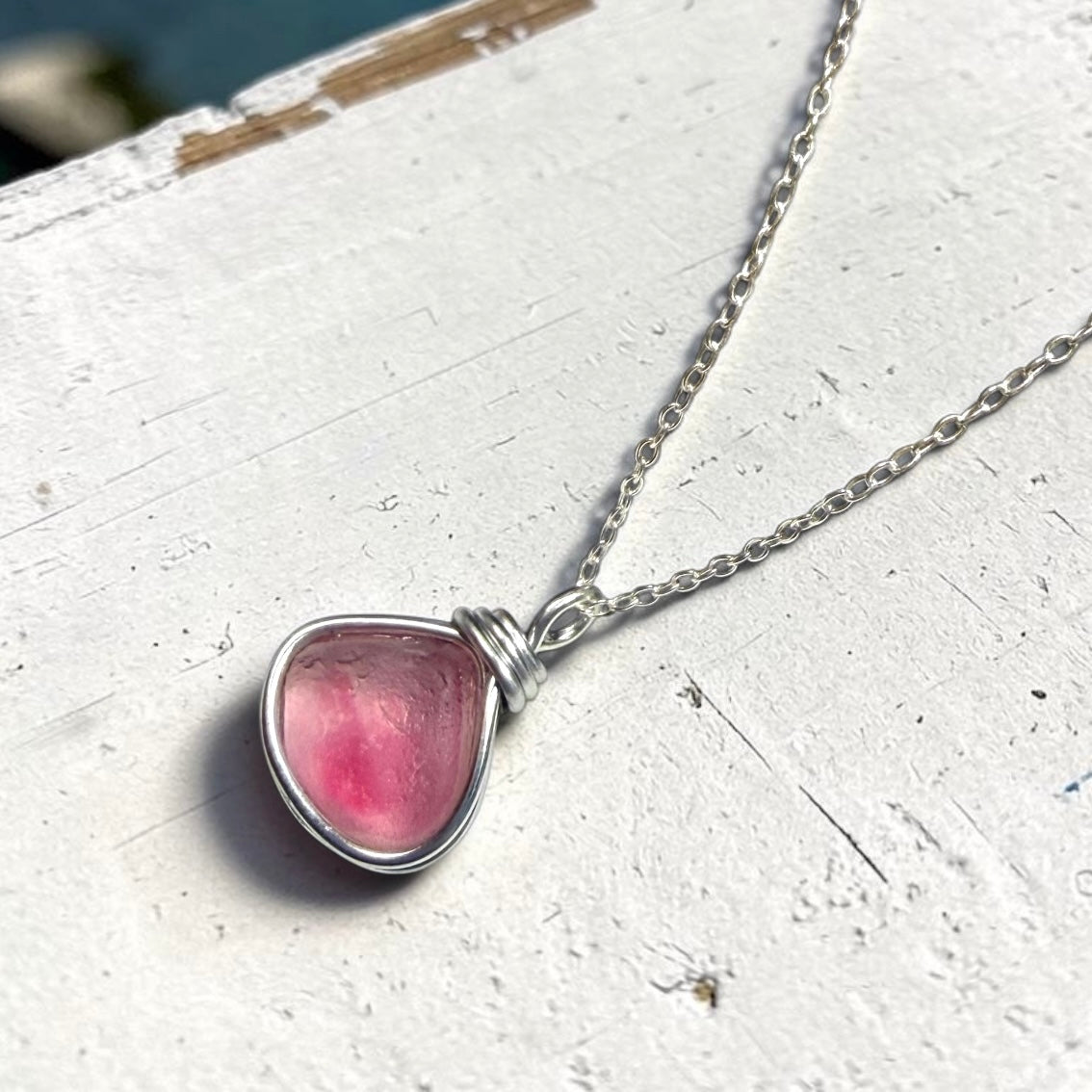 Rare Pale Pink Seaham Sea Glass Multi Pendant