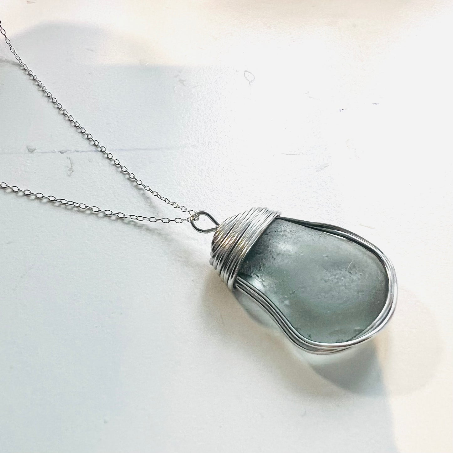 Large Dusky Grey Seaham Sea Glass Pendant