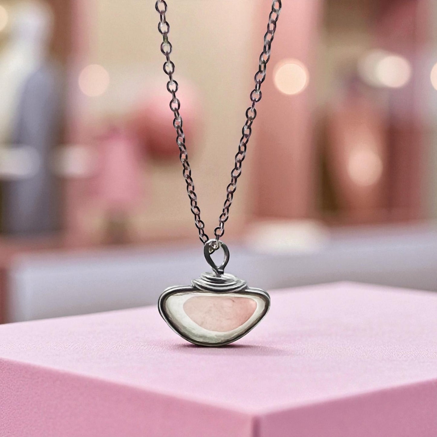 Rare White and Pink Seaham Sea Glass Multi Pendant .