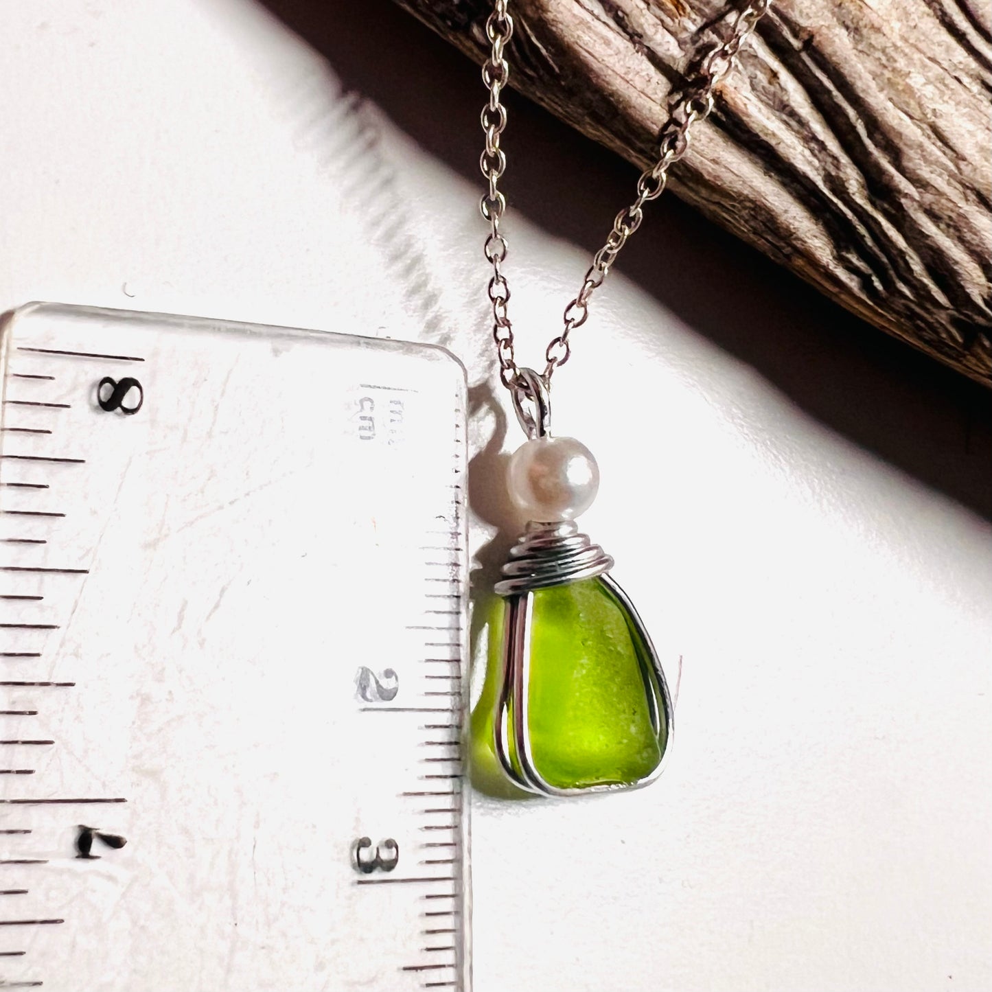 Rare Neon Bright Lime Green Seaham Sea Glass Pendant