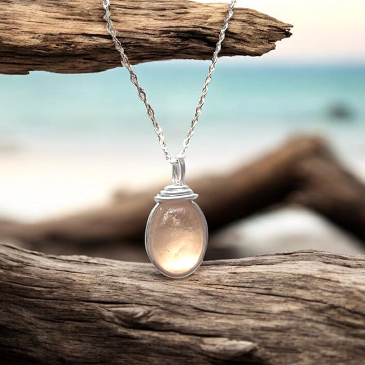Rare Pale Pink/Peach Shade Sea Glass Pendant