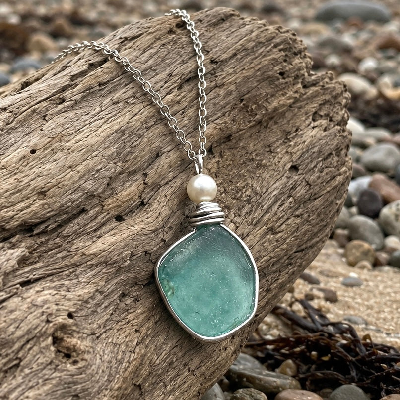 Large Turquoise Seaham Sea Glass Pendant