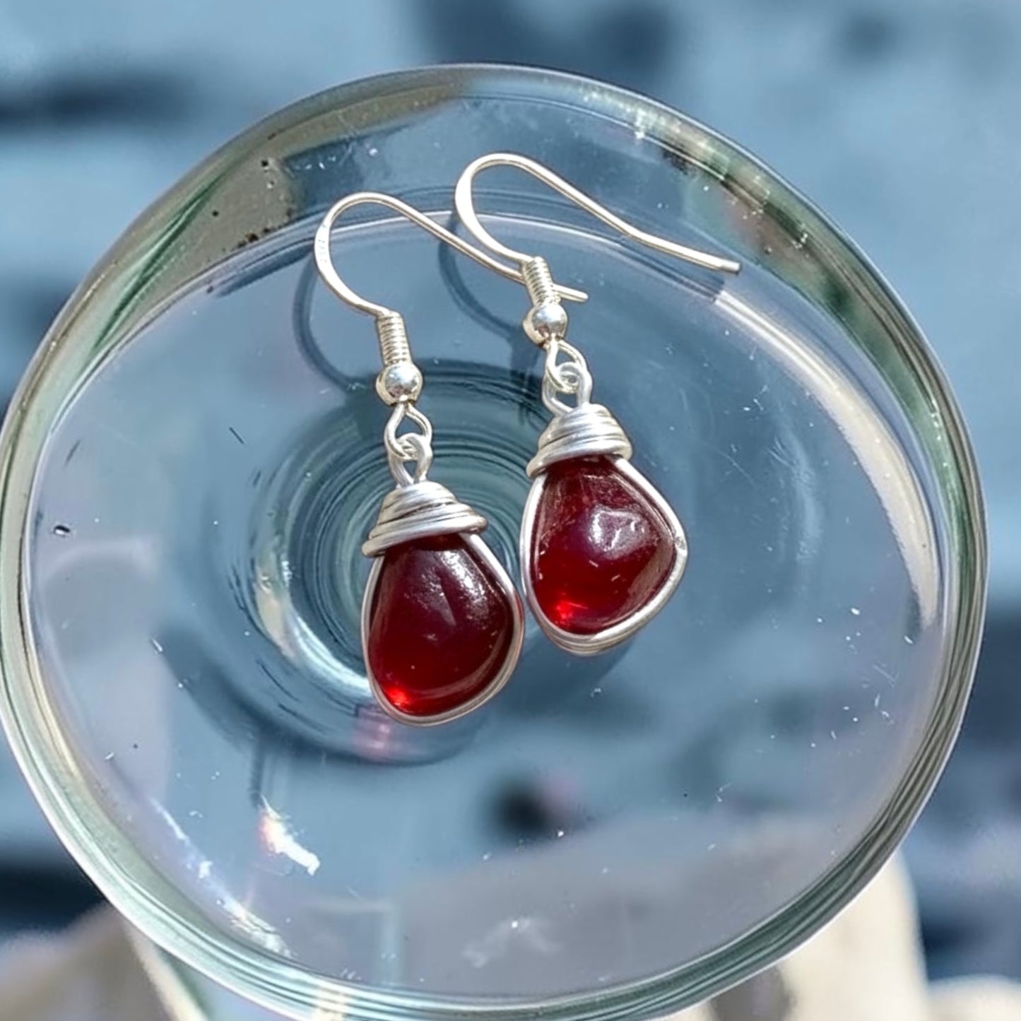 Rare Red Seaham Sea Glass Earrings