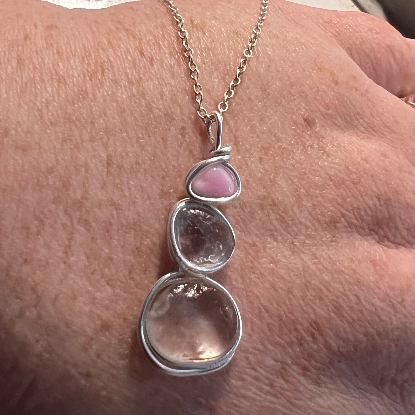 Rare Pink Three Piece Seaham Sea Glass Pendant