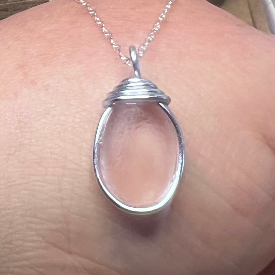 Rare Pale Pink Shade Sea Glass Pendant