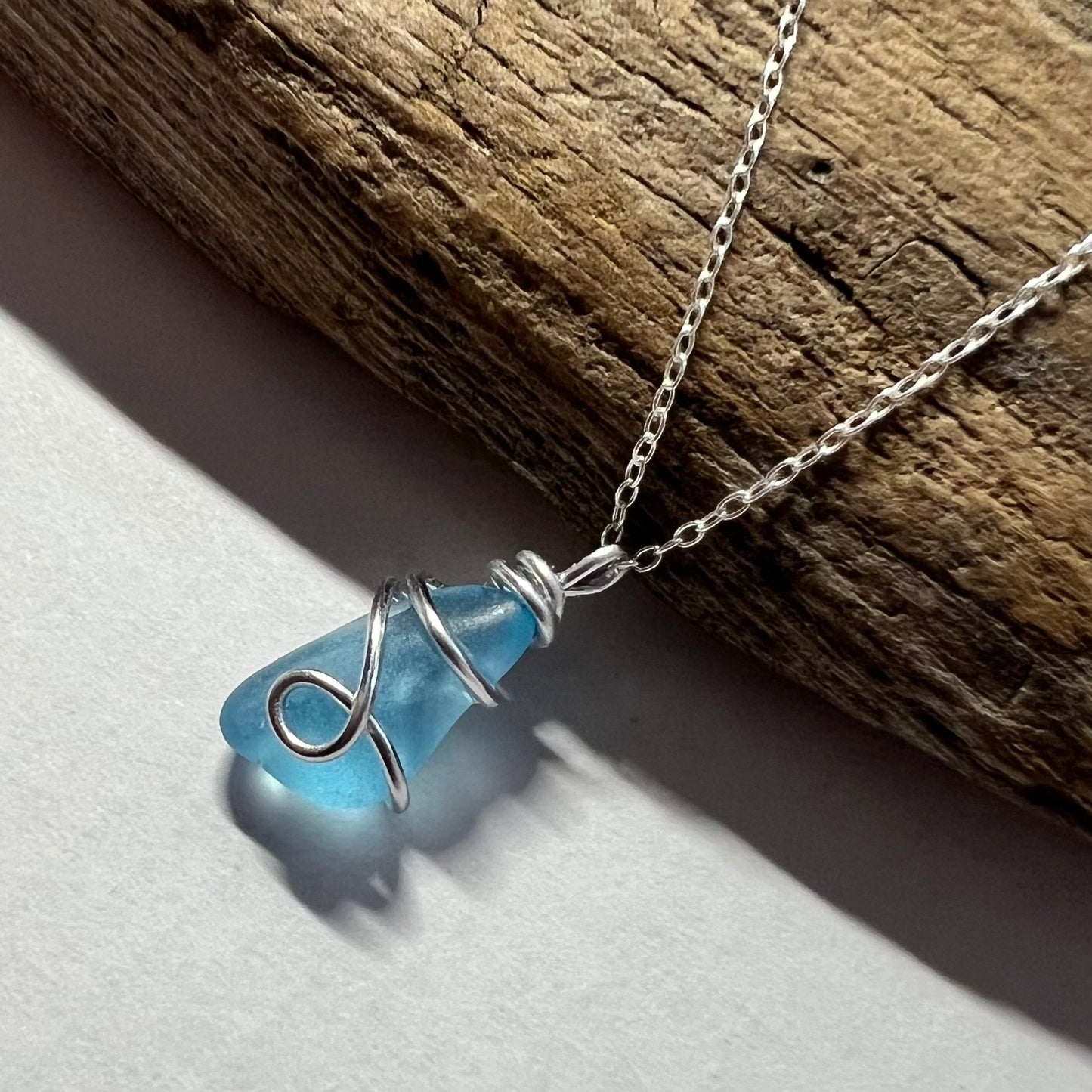Rare Pale Bright Blue Seaham Sea Glass Pendant