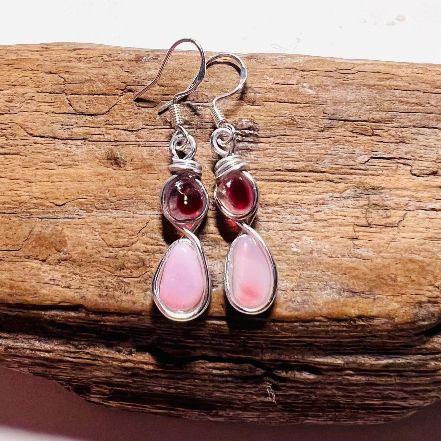 Pink Sea Glass Drop Earrings