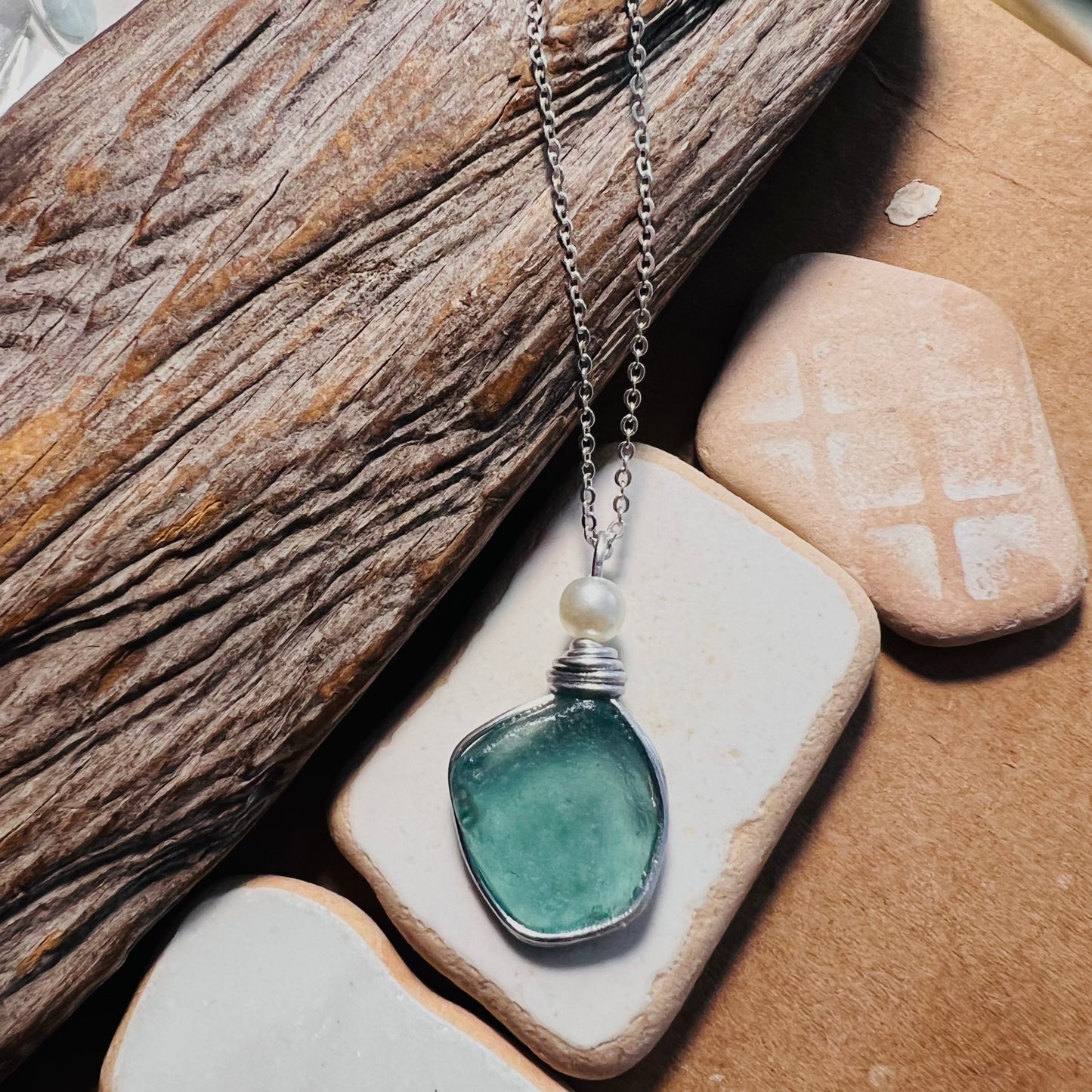 Large Turquoise Seaham Sea Glass Pendant