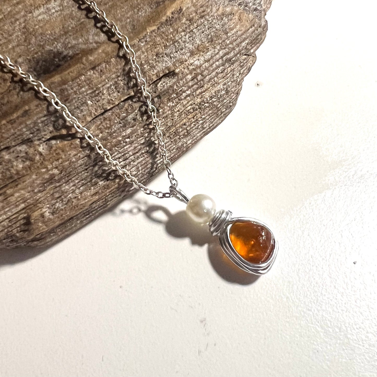 Very Rare Orange Small Seaham Sea Glass Multi Pendant