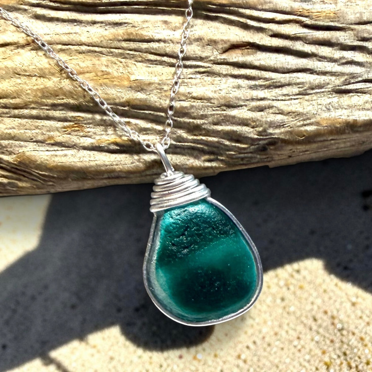 Large Striped Turquoise Seaham Sea Glass Multi Pendant