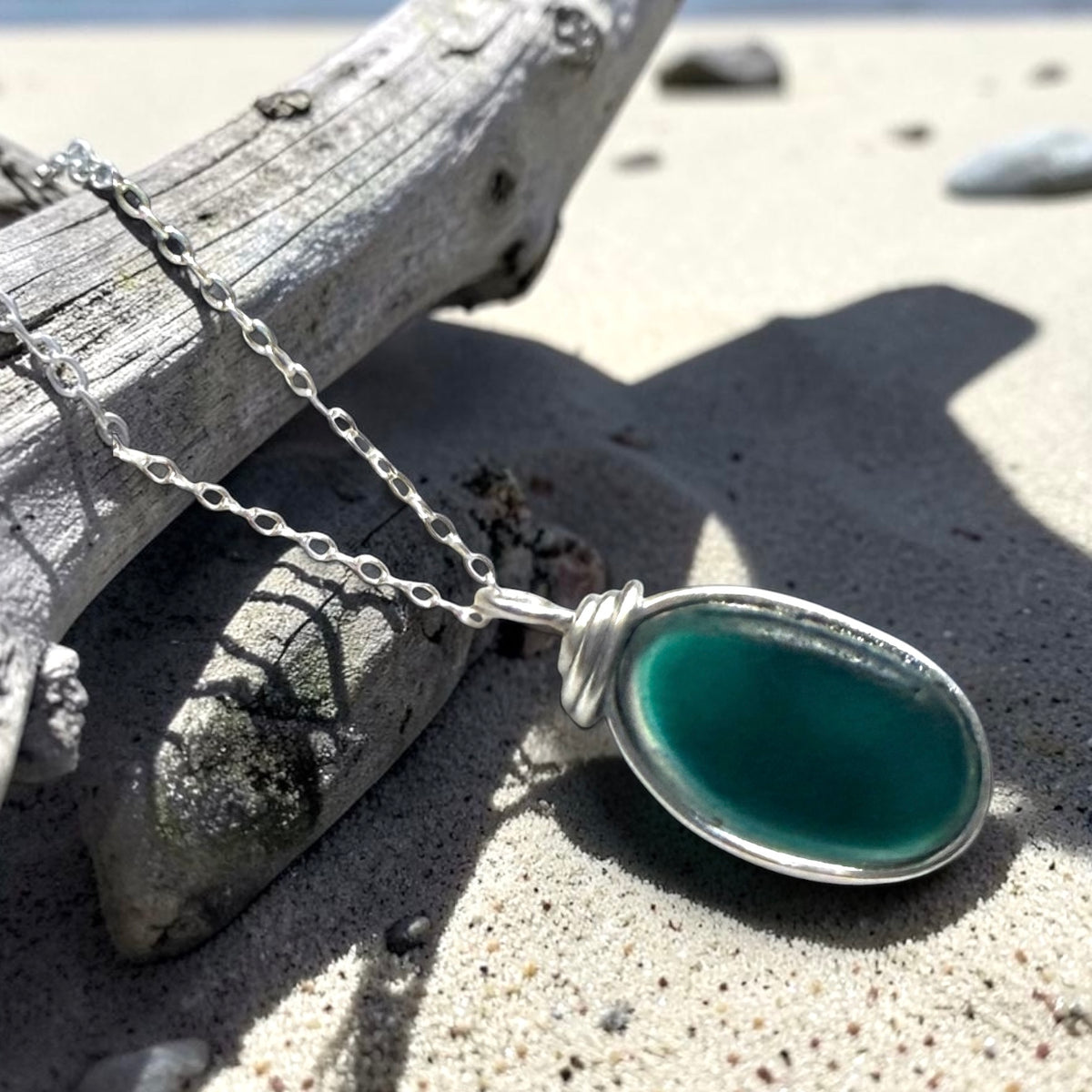 Lovely Turquoise Green Seaham Sea Glass Multi Pendant