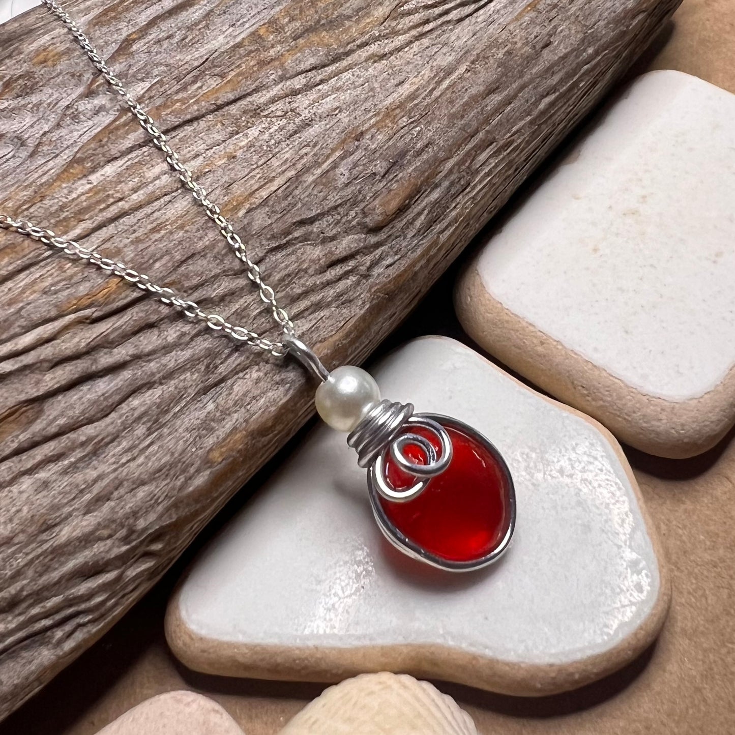 Very Rare Red Seaham Sea Glass Pendant