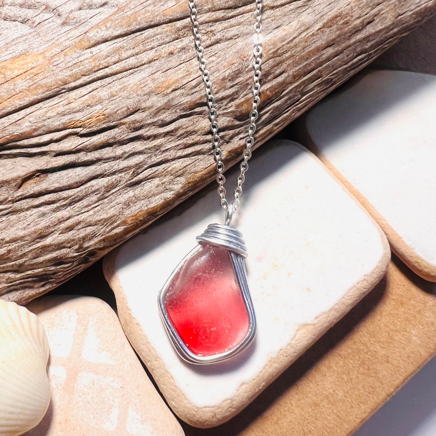 Large Pink Seaham Sea Glass Multi Pendant
