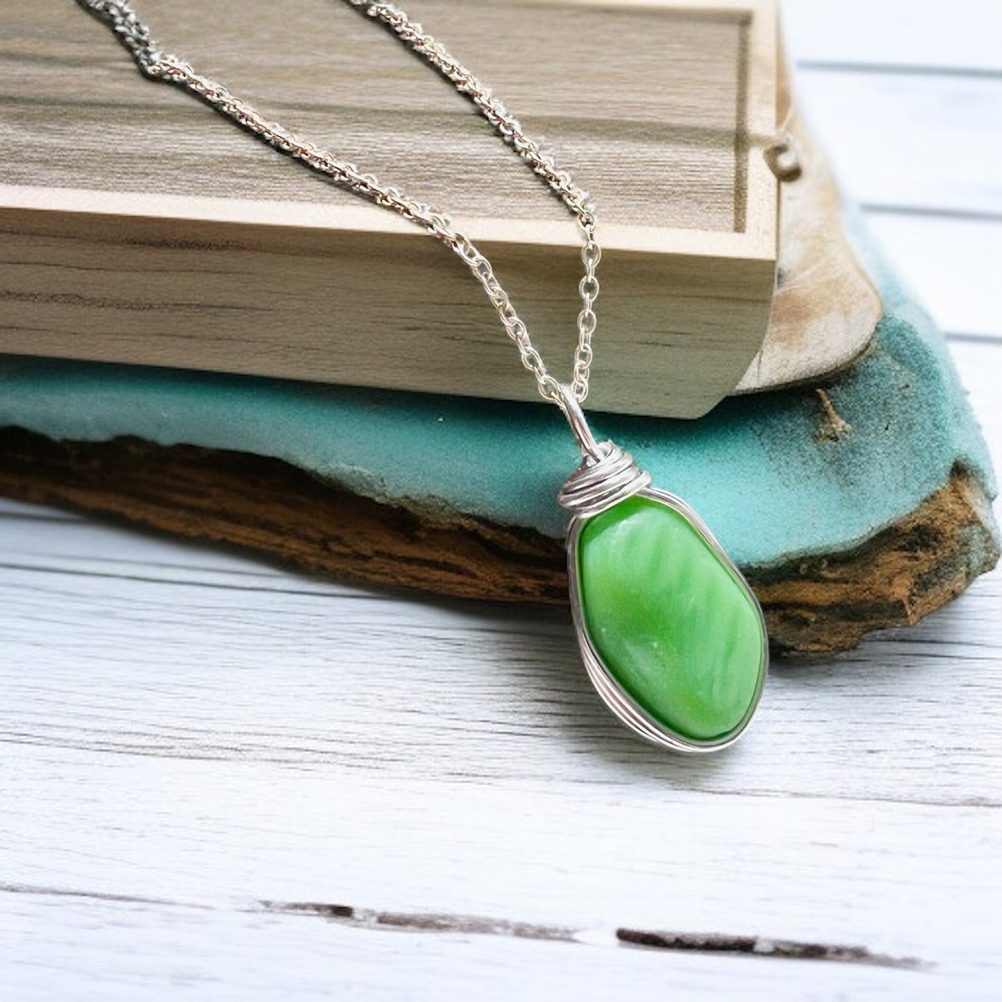 Chunky Rare Green UV Reactive Seaham Sea Glass Pendant