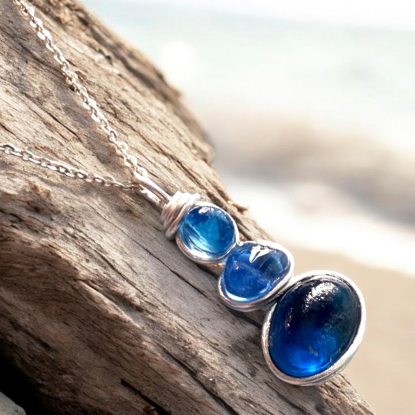 Blue Three Piece Seaham Sea Glass Pendant