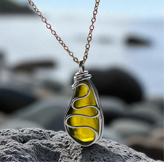 Olive Green Waves Seaham Sea Glass Pendant