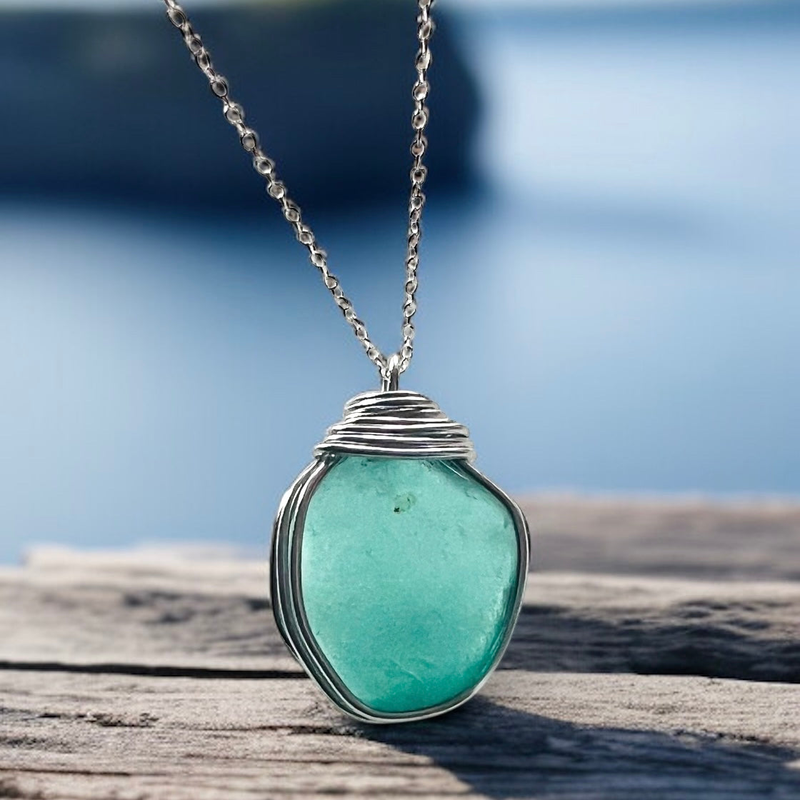 Rare Turquoise Kent Sea Glass Pendant