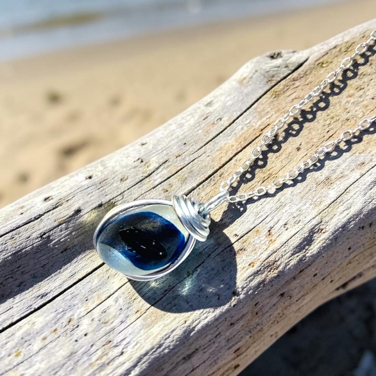 Seaham Sea Glass Multi Tone Blues  Pendant
