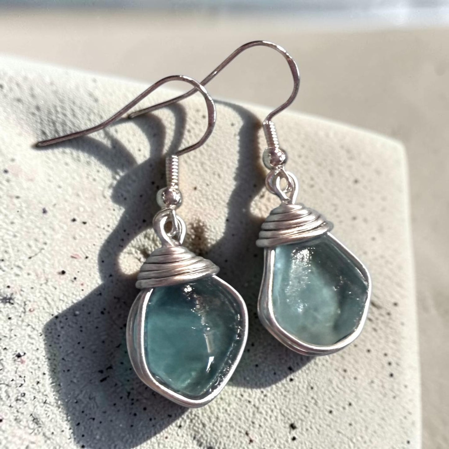 Blue Seaham Sea Glass Earrings