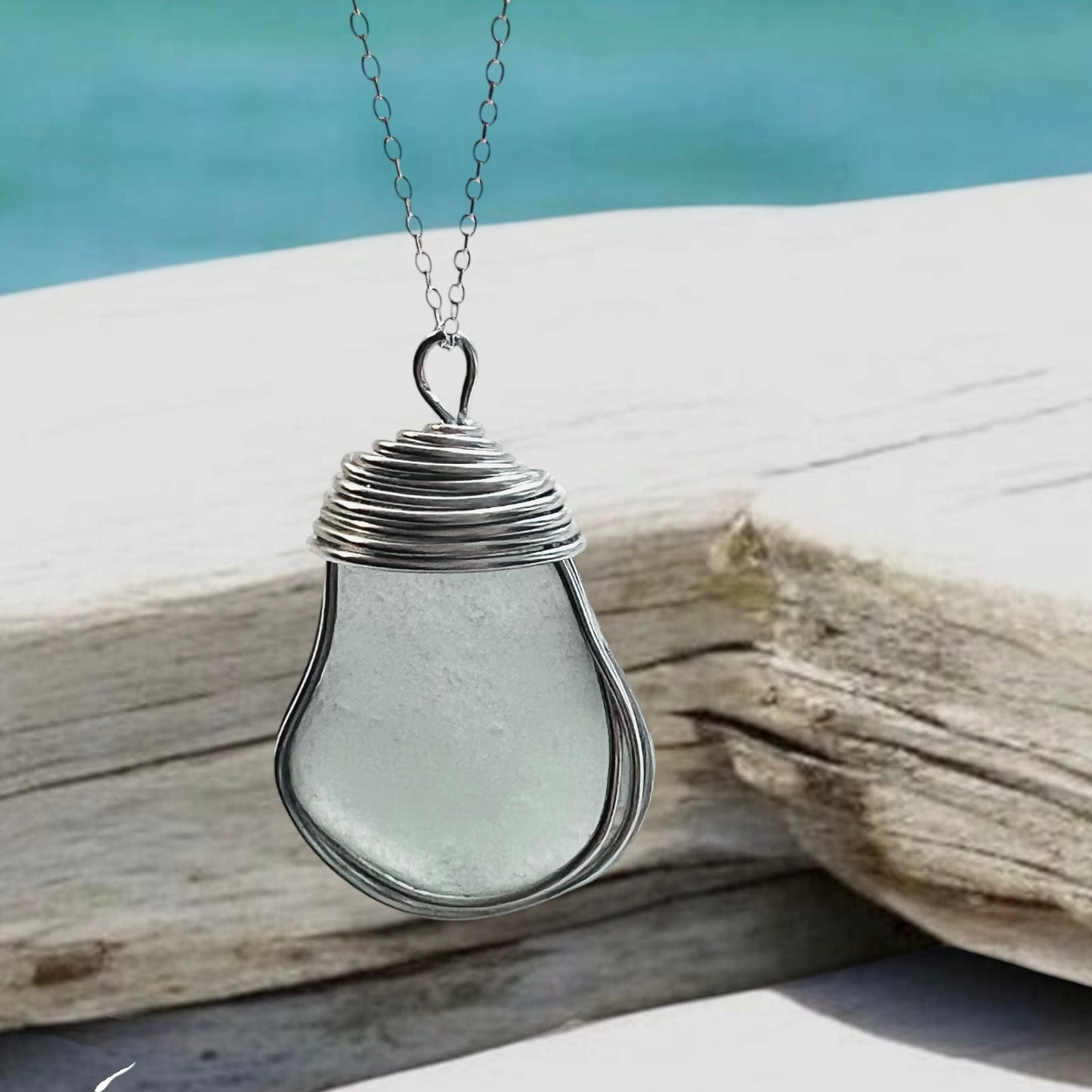 Large Dusky Grey Seaham Sea Glass Pendant