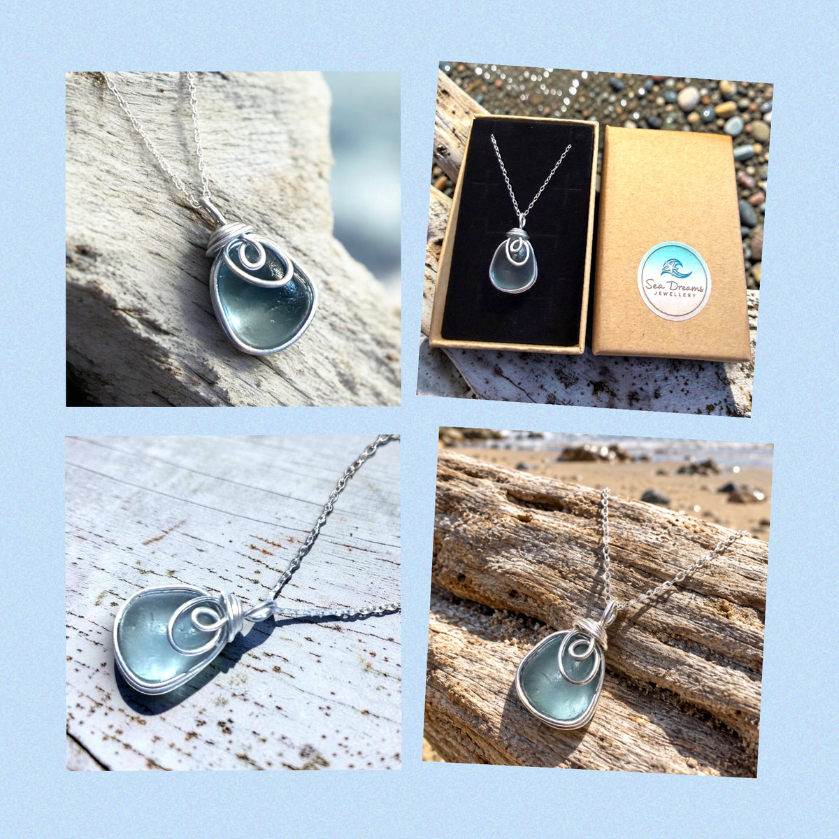 Dusky Blue Seaham Sea Glass Pendant