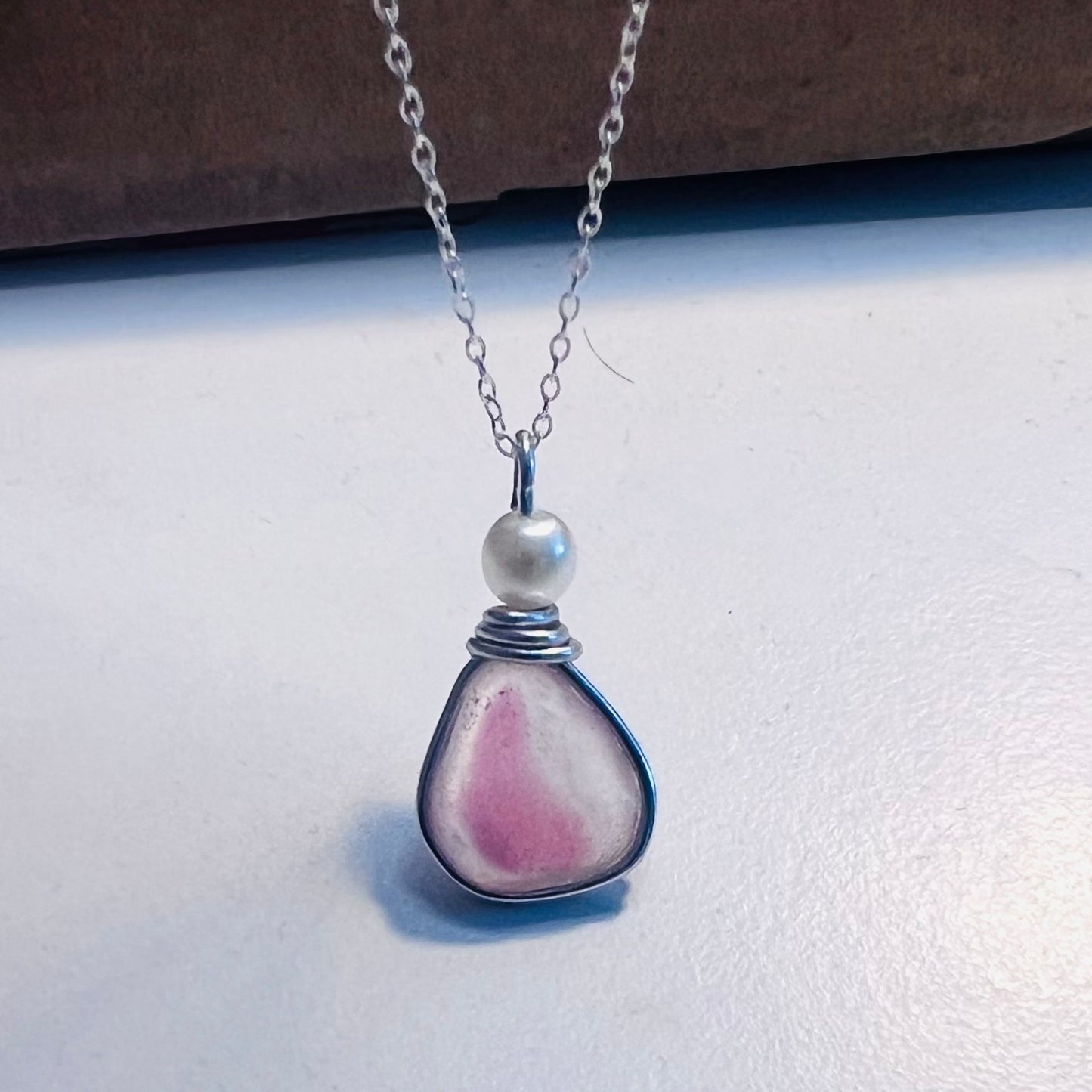 Pink & White Seaham Sea Glass Multi Pendant