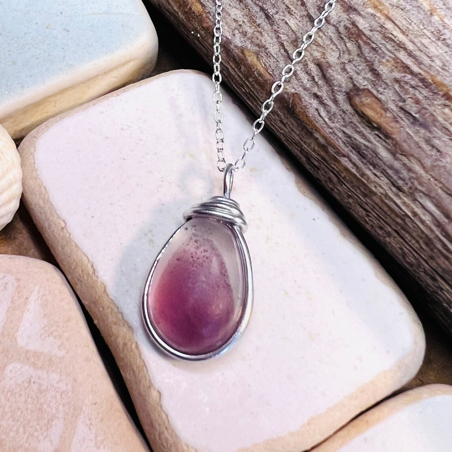 Rare Mauve Purple/Pink tone of Seaham Sea Glass Multi Pendant