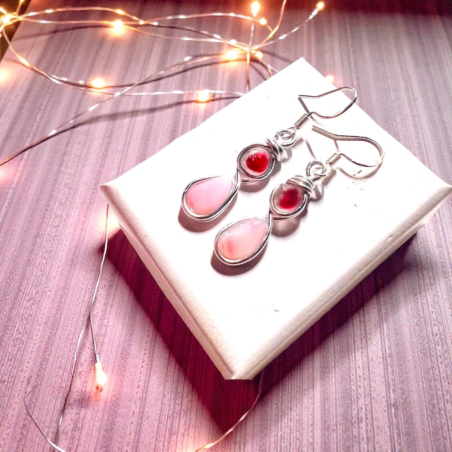 Pink Sea Glass Drop Earrings