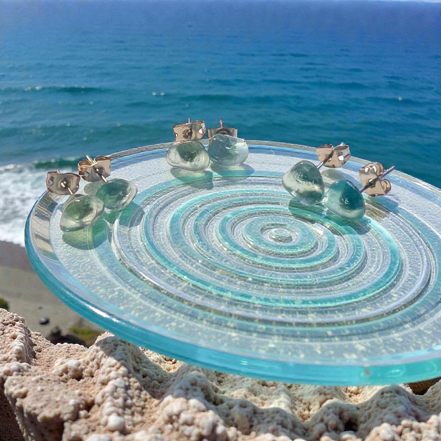 Aqua Seaham Sea Glass Stud Earrings