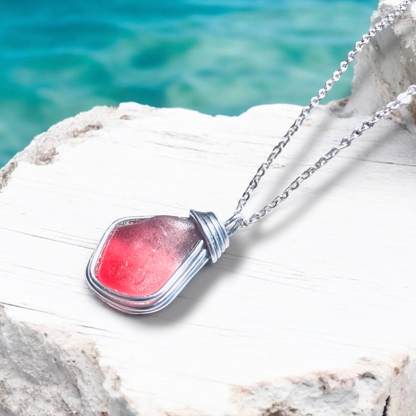 Large Pink Seaham Sea Glass Multi Pendant